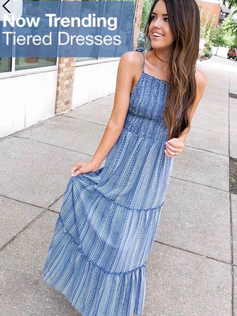 Wild Fable Blue Tiered Maxi Dress with Smocked Bodice